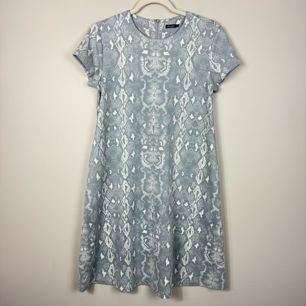 J Mclaughlin Swing Dress Womens Small Faux Suede Snake Animal Print Gray White
